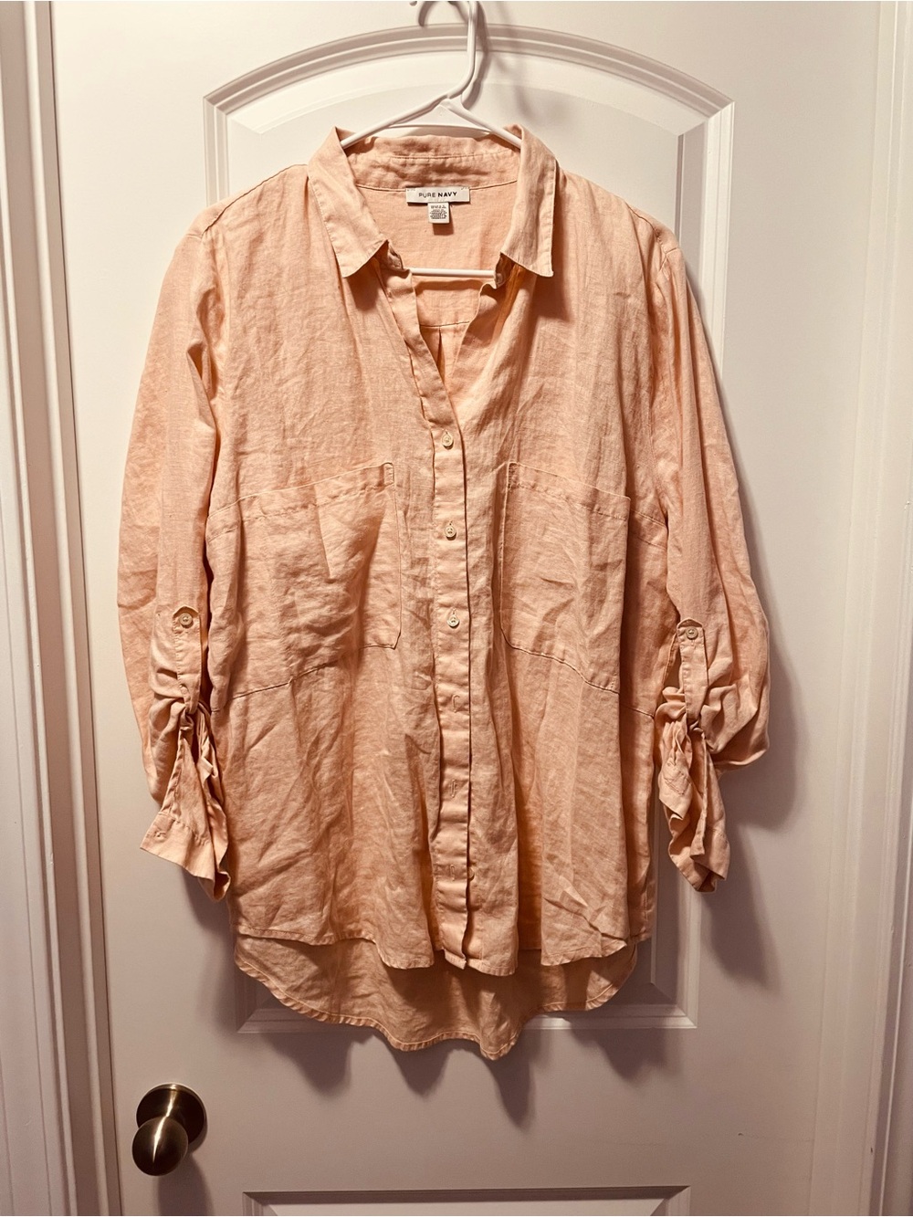 💜 Peach Button-Front Linen Blend Blouse